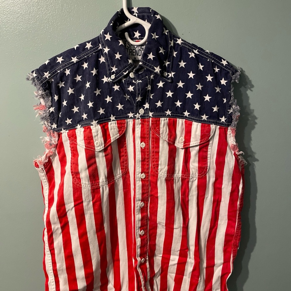 Unisex American flag Sleeveless Button Down Shirt